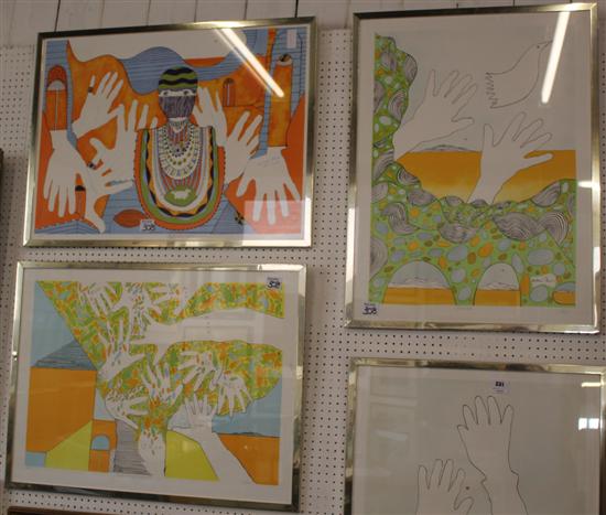 4 editions of coloured prints by Ben Gurion, Golda Meir, etc(-)